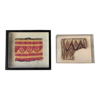 Two Framed Pre-Columbian Textile Fragments Nazca Culture For Sale