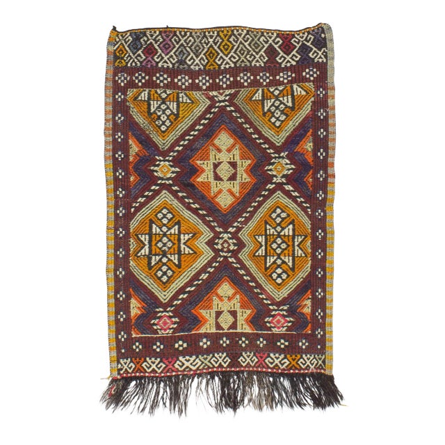 1960s Turkish Embroidered Small Kilim Rug For Sale