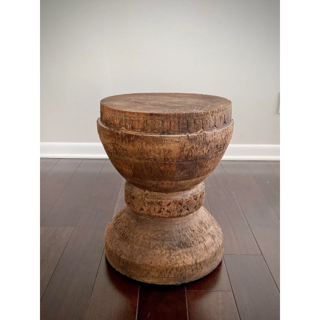 Made Goods Marek Mango Wood Drum Side Table – Sculptural Carved Pedestal, Organic Modern For Sale - Image 13 of 13