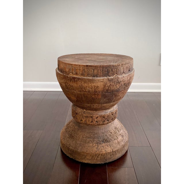 Natural Mango Wood Drum Style Side Table by Made Goods For Sale - Image 13 of 13