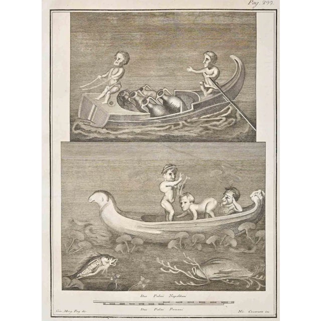 Giovanni Elia Morghen, Ancient Roman Fresco Herculaneum, Etching, 18th Century For Sale