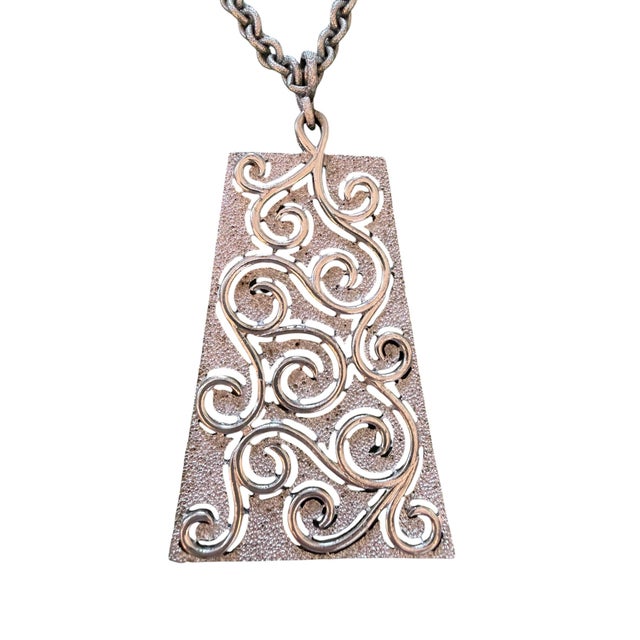 Mid-Century Modern Silver Vintage Crown Trifari Large Pendant Necklace For Sale - Image 3 of 8