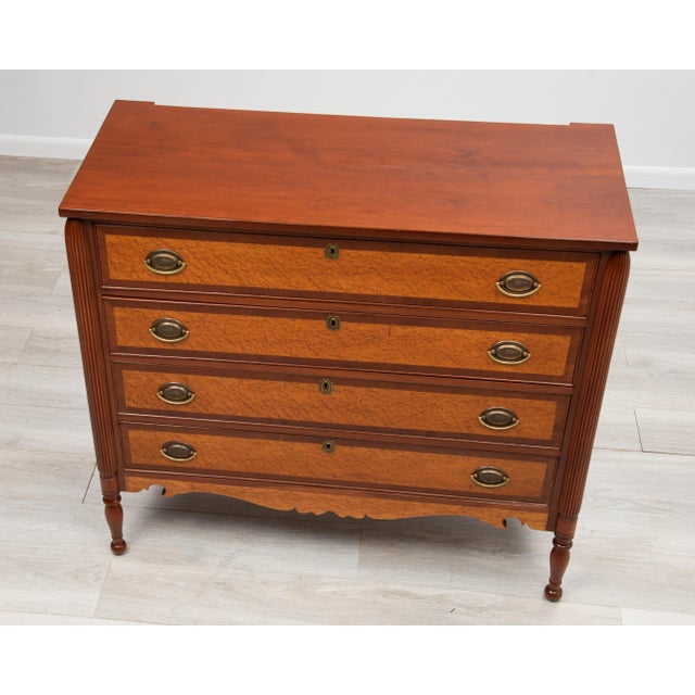 Wood Federal Period Vermont Sheraton Cherry Walnut Birdseye Maple Tall Chest of Drawers 1820 For Sale - Image 7 of 13