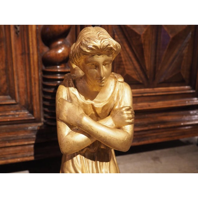 Wood Pair of Circa 1800 Giltwood Angels From Italy For Sale - Image 7 of 13