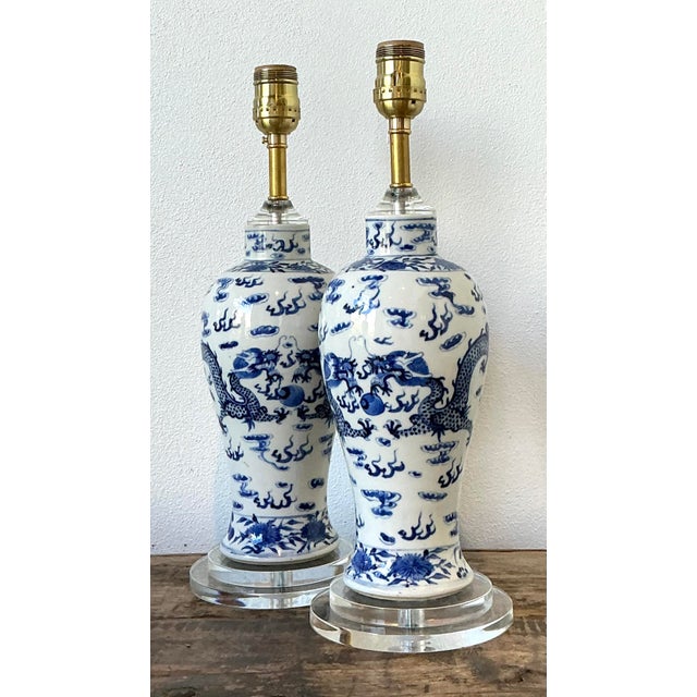 Mid-Century Modern Vintage Dragon Glazed Ceramic Lamps - A Pair For Sale - Image 3 of 12