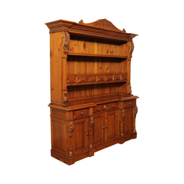 Large Custom Carved Pine Step Back Hutch For Sale - Image 13 of 13