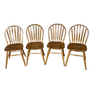 Vintage Solid Oak Dinaire Bow-Back Windsor Dining Chairs, Set of 4 For Sale
