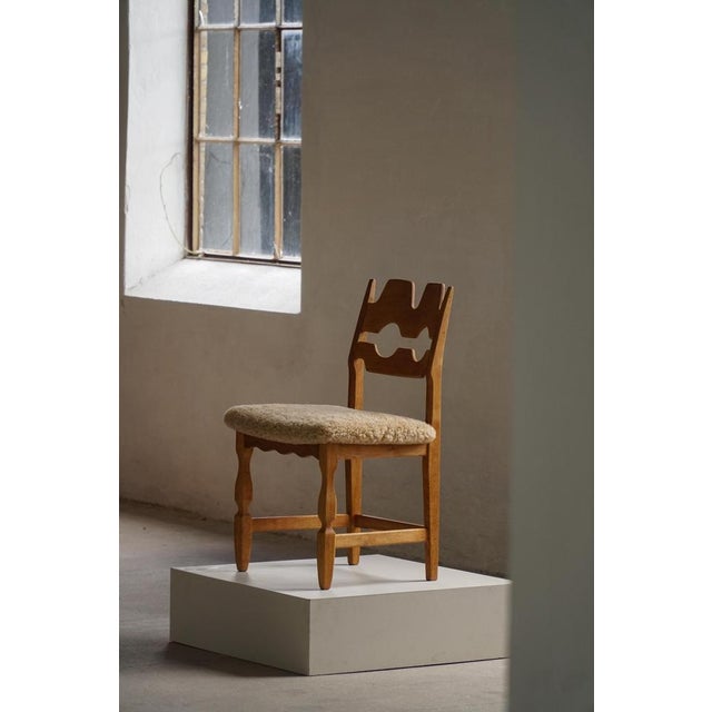 Razorblade Dining Chair in Oak and Lambswool attributed to Henning Kjærnulf, Denmark, 1960s For Sale - Image 14 of 18