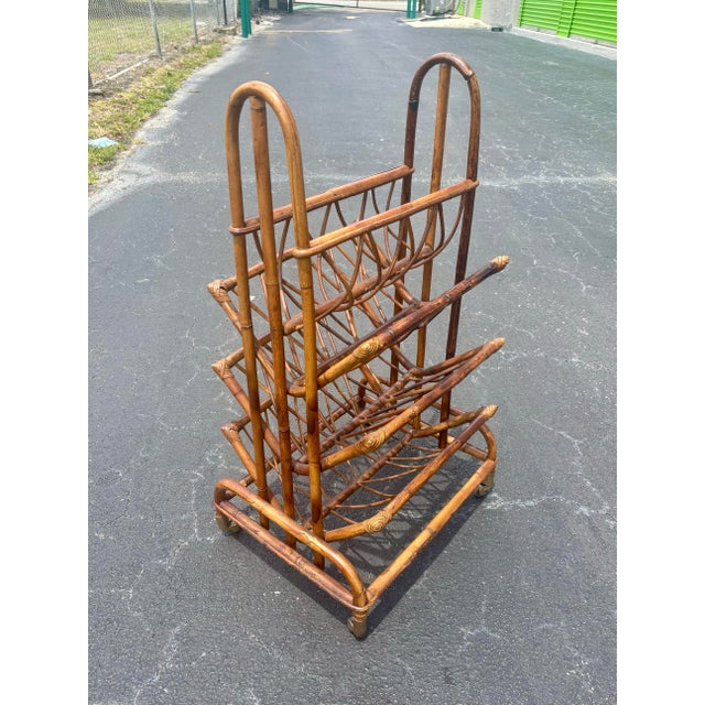 Vintage Hollywood Regency Rattan Magazine Rack - Italian Riviera Coastal Style For Sale In Miami - Image 6 of 7