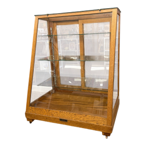 Antique Retail Oak Display Cabinet From Wells Butchers’ Supply Co. Seattle, Slanted Glass Showcase