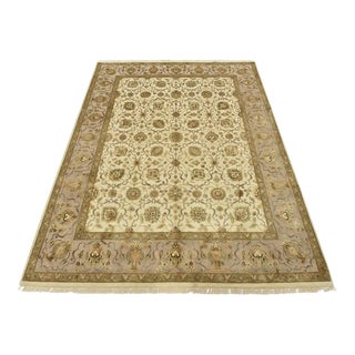 Agra Rug 8′ X 10’2” Ivory Wool/Silk Traditional Hand-Knotted Oriental Carpet For Sale