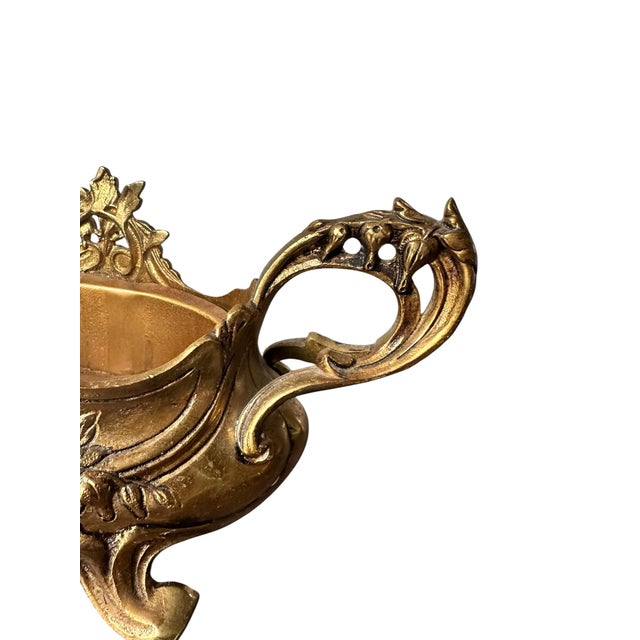 Antique Art Nouveau Brass Jardinière Cachepot With Floral Relief & Pierced Handles, C. 1900–1920 For Sale In Miami - Image 6 of 8