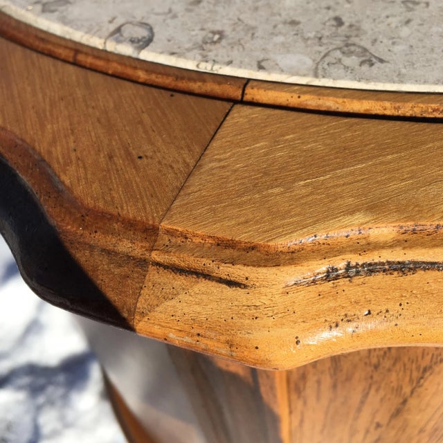 French Provincial Round Liquor Cabinet With Inlaid Travertine Top For Sale - Image 10 of 13