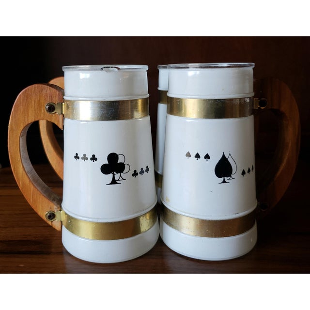 BARWARE - Set of four vintage Siesta Ware Playing Card Mugs By Benner Glass Company of Florida and California 1960-1980's....