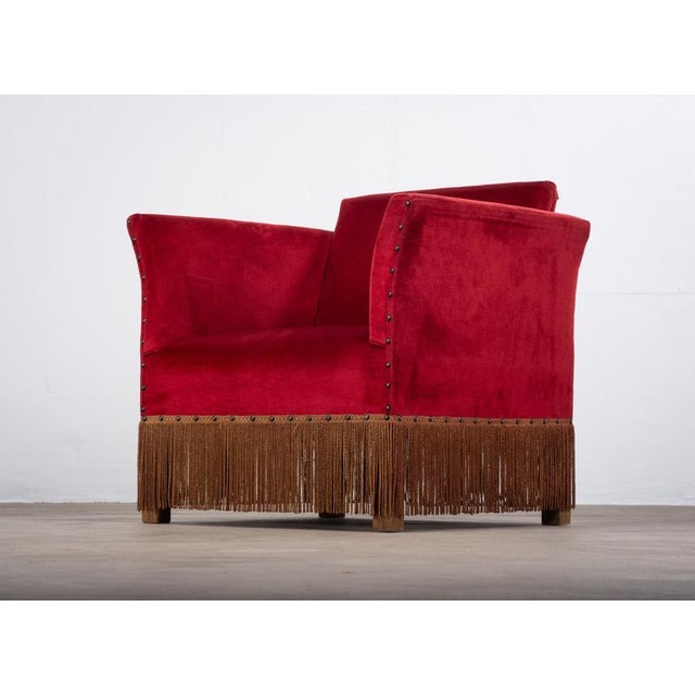 Danish Red Velvet Sofa and Lounge Chair Set, 1950s For Sale - Image 9 of 15