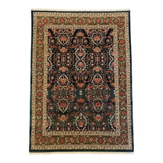 Vintage Turkish Rug 9x12 – Intricate Floral Design in Navy, Green, Ivory & Red For Sale