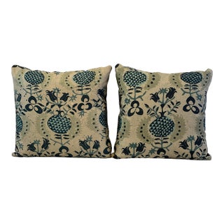 Botanical Pomegranate Linen Feather/Down Pillows- A Pair For Sale