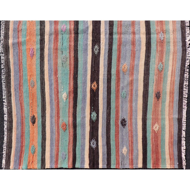 Tribal Vintage Turkish Kilim in Multi Colors and Geometric Tribal Motifs For Sale - Image 3 of 10