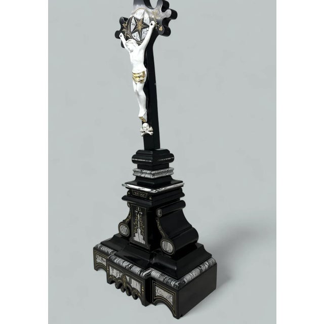 Stone Antique Vintage French Gilt Marble Religious Holy Crucifix Jesus Christ Cross For Sale - Image 7 of 12