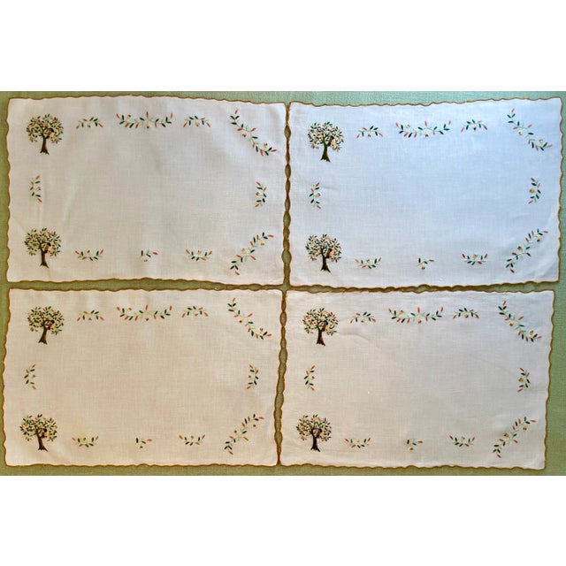 White Embroidered Christmas Holiday Placemats & Napkins Set For Sale - Image 8 of 12