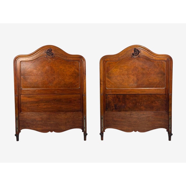 French Provincial Style, Twin Headboards, Walnut, Giltwood, France, 20th c. Pair of vintage French Louis XV or Rococo...