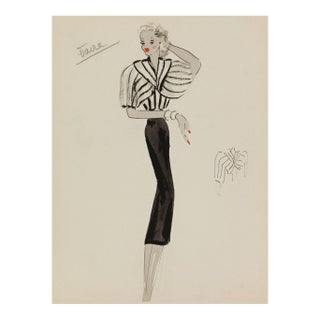 Vintage French Fashion Art Print – Art Deco Woman in White Jacket, 30" X 40" For Sale