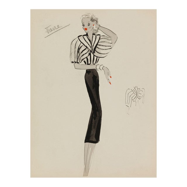 Vintage French Fashion Art Print – Art Deco Woman in White Jacket, 30" X 40" For Sale