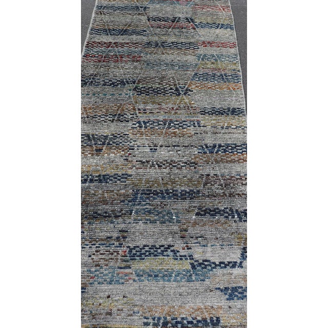 Multi Colored Diamond Afghan Modern Casual Gallery Rug Geometric Design 3'5 X 9'8 For Sale - Image 9 of 14