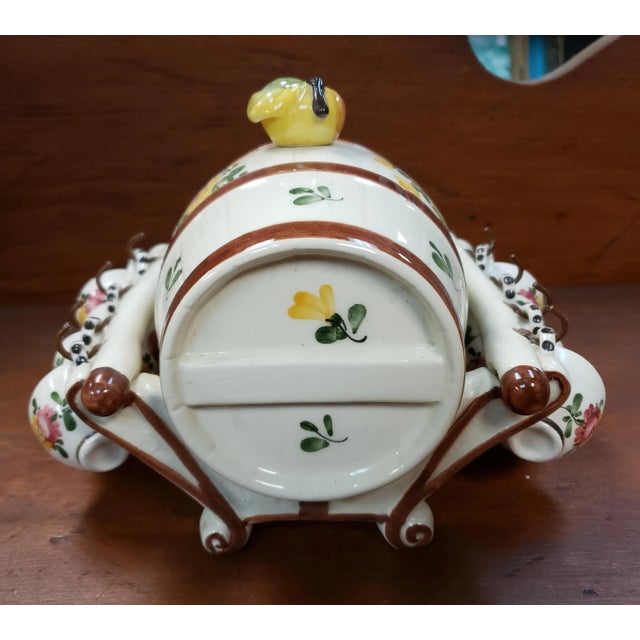 Mid 20th Century French Faience Porcelain Cider Barrel Dispenser With Eight Cups - Set of 9 For Sale - Image 4 of 7