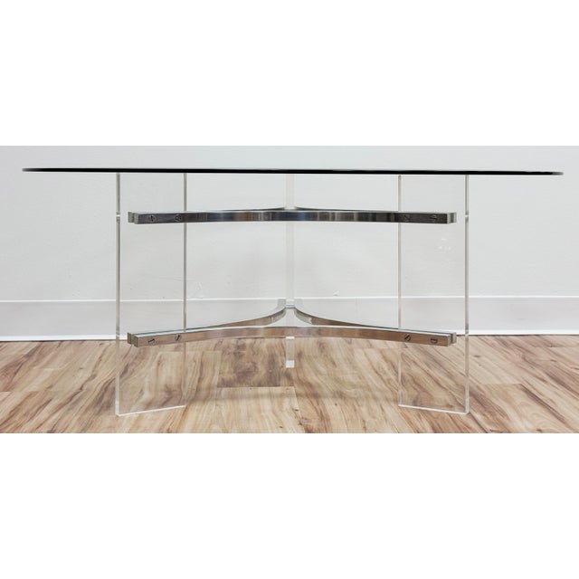 Mid-Century Modern Vintage Charles Hollis Jones Style Acrylic & Chrome Glass Top Coffee Table For Sale - Image 3 of 15
