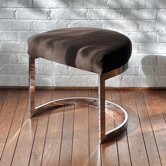 Chrome Upholstered Stool with Chrome Base For Sale - Image 8 of 8