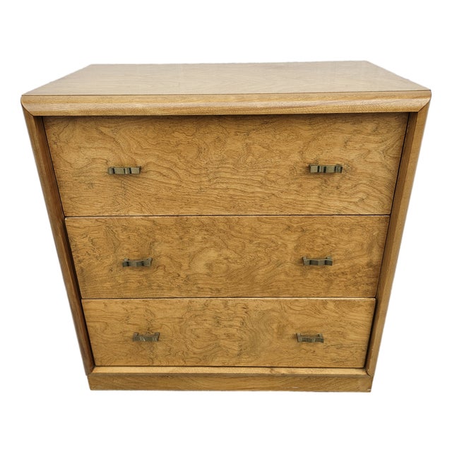 Burlwood Three Drawer Chest of Drawers Dresser For Sale