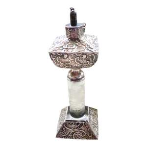 Late 19th Century Antique Sterling Silver Ornate and Etched Crystal Cigar Lighter