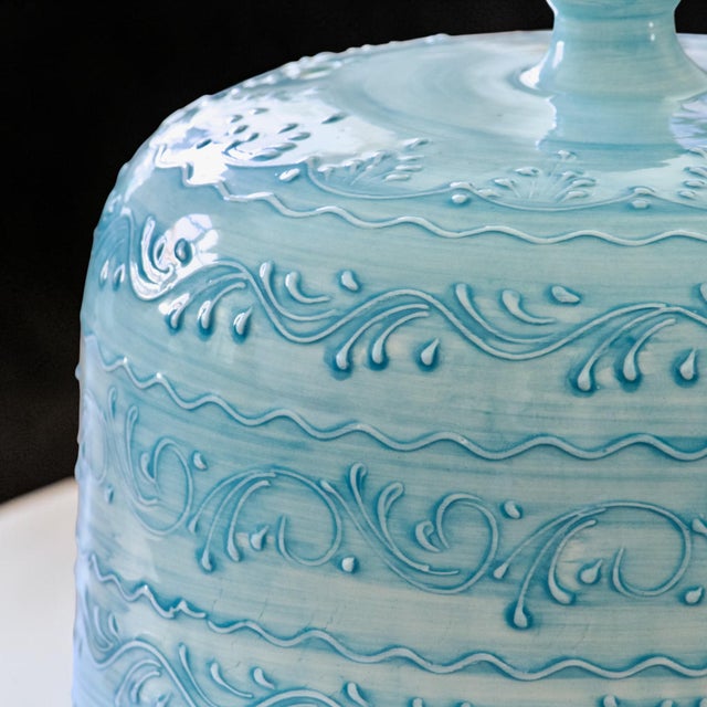 Ceramic Large Vintage Handcrafted Turquoise Glazed Ceramic Display Bell, 1950s For Sale - Image 7 of 9