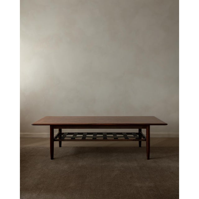 Mid-Century Modern Mid-Century Dutch Rosewood Coffee Table with Leather Magazine Shelf attributed to Topform, 1960s For Sale - Image 3 of 18