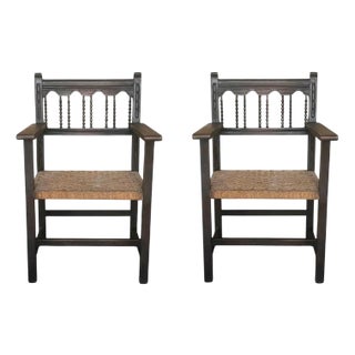 Set of 20th Century Catalan Throne Armchairs in Walnut and Caned Seats, 1890 For Sale