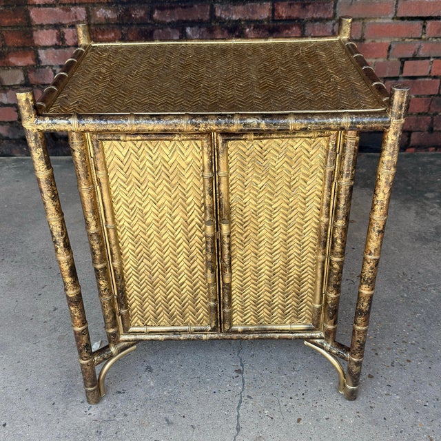 Chinoiserie 1970’s Faux Tortoiseshell Bamboo Cabinet - Newly Painted For Sale - Image 3 of 12