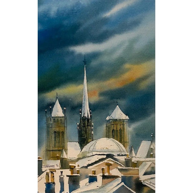 Jacques Tornare, Cathédrale St-Pierre Under the Snow, Watercolor, 1990s For Sale - Image 8 of 8