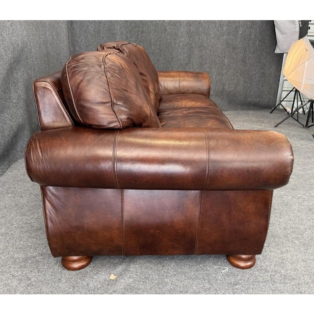 Thomasville Traditional Brown Leather Sofa For Sale - Image 9 of 18