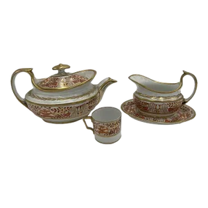 Fine 4 Pc, Spode Porcelain Rust and Gilt Personal Tea Service C. 1820