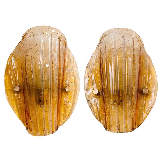 Amber Murano Wall Sconces Glass and Brass by J. T. Kalmar, Austria 1960s, Set of 2 For Sale - Image 11 of 11