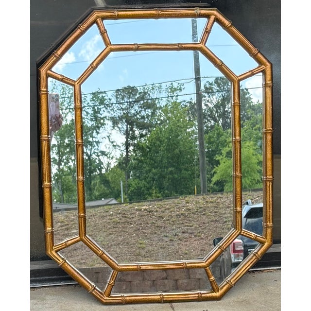 Mid-Century Hollywood Regency Style Faux Bamboo Giltwood Mirrors - Pair For Sale In Atlanta - Image 6 of 8