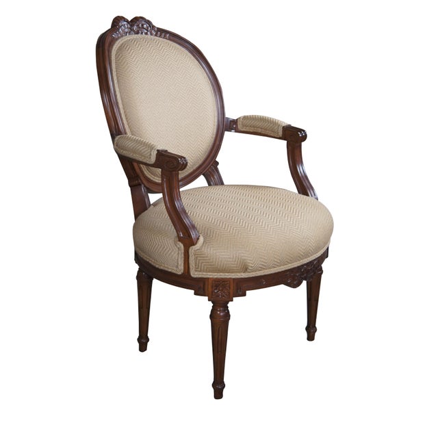 Vintage Baker Furniture McMillen collection fauteuil balloon back armchair featuring Louis XVI / Neoclassical styling with...