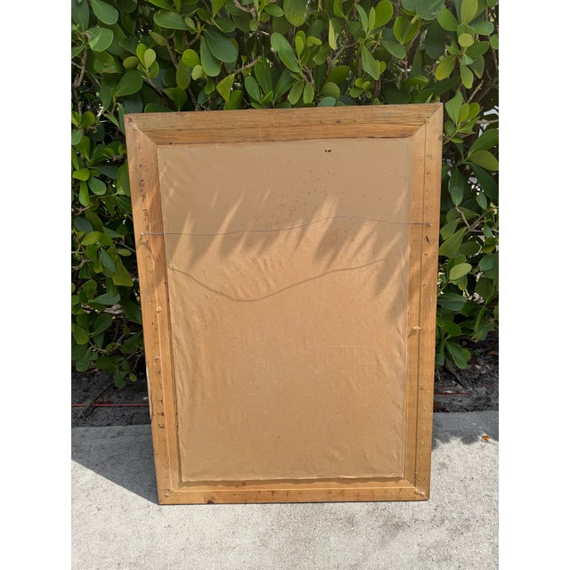 Vintage Large Folk Art Tropical Landscape Painting With Egret in Gilt Wood Frame For Sale - Image 12 of 15