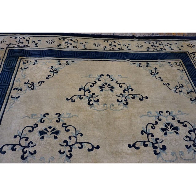 Chinese 1890s Beige Classic Greek Key Allover Medallion Antique Chinese Peking Wool Rug For Sale - Image 3 of 9