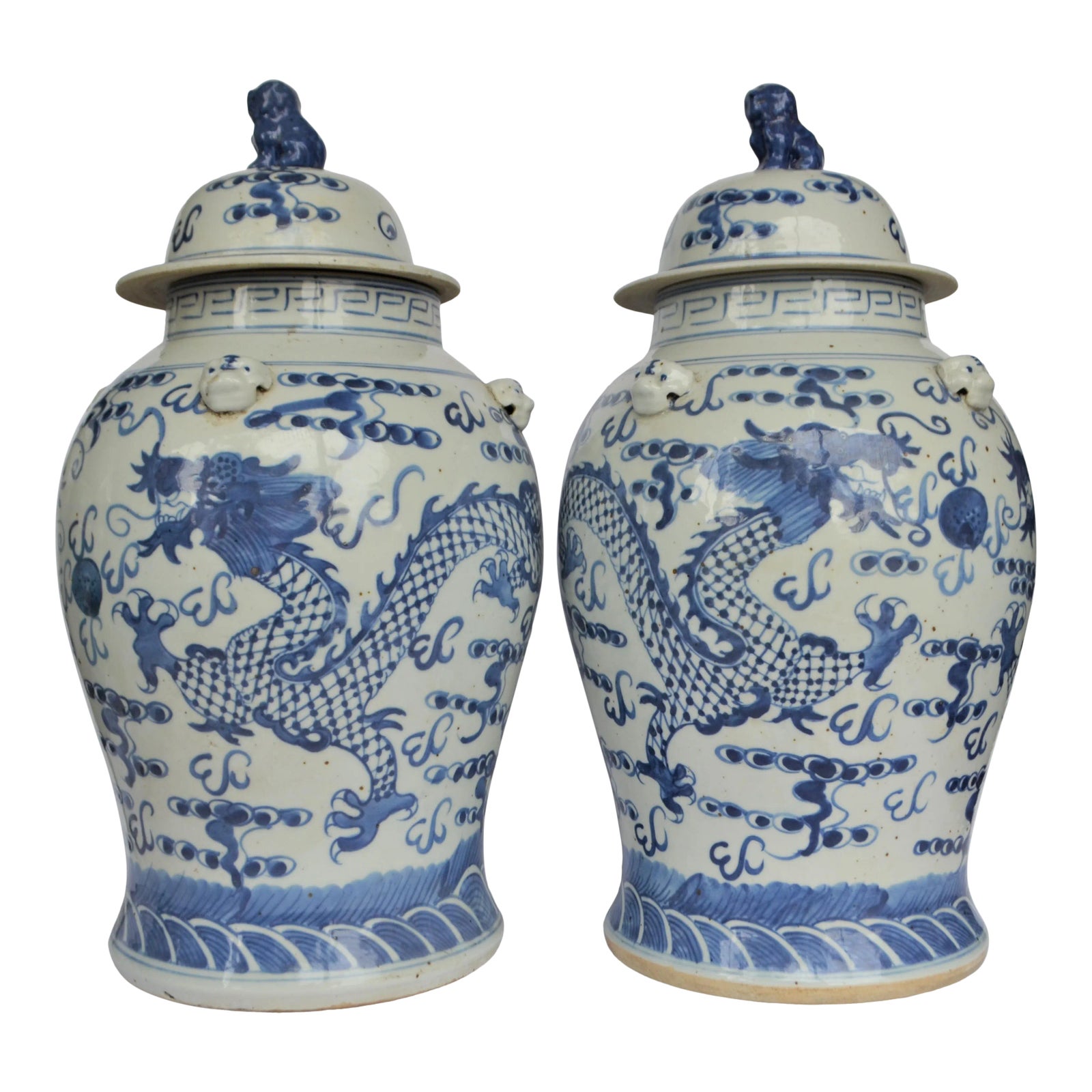 Chinoiserie White & Blue Dragon Ginger Jar a Pair Chairish
