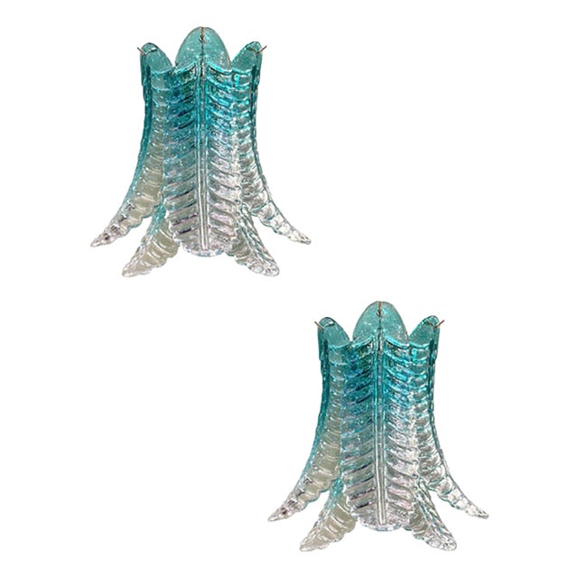 Scenographic Greeen Felci Murano Glass Wall Sconces by Simoeng, Set of 2 For Sale