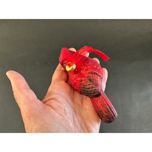Red Red Cardinal Bird Glass Christmas Ornament For Sale - Image 8 of 10