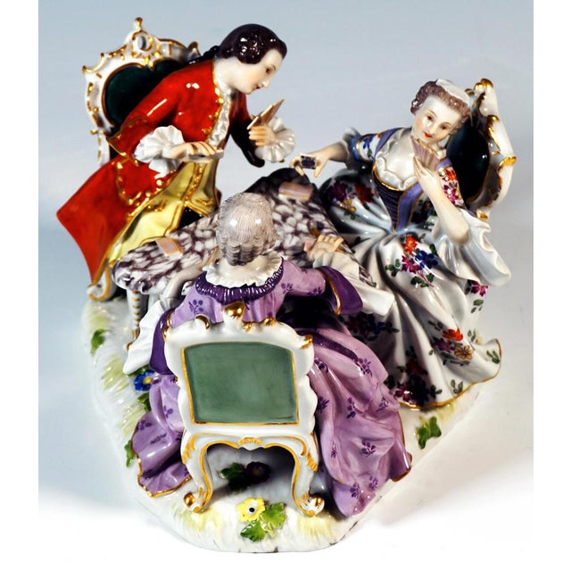 Porcelain Genre Group of Card Players attributed to J.J. Kaendler for Meissen, Germany, 1880s For Sale - Image 6 of 9