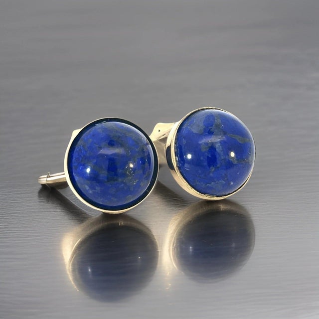 Natural Lapis Lazuli Cufflinks 14k Y Gold 40 CTW Certified, Pair For Sale - Image 11 of 13